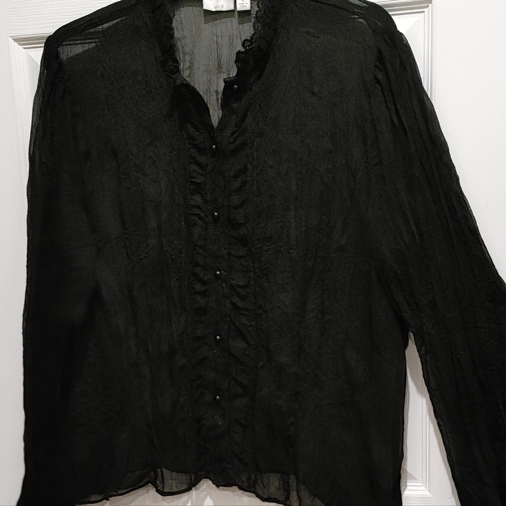 Apt. 9 see through ruffled front sexy blouse.